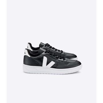 Women's Veja V-10 LEATHER Sneakers Black/White | SG 645KOR